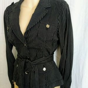 Express black pinstripe belted top